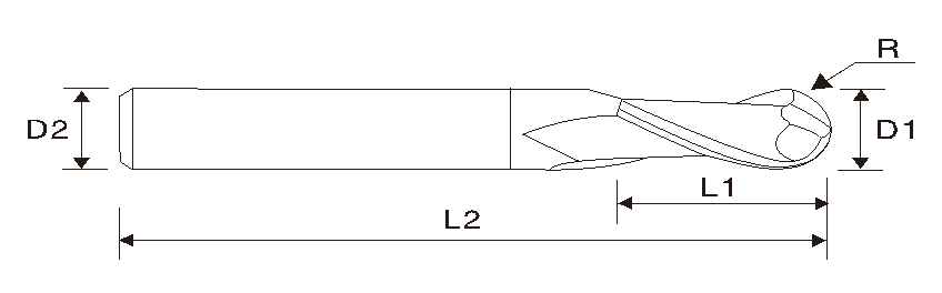 Сферическая концевая фреза ( два зубья, спираль 37°, стандартная длина, EMA05)