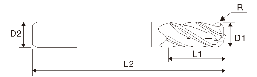Радиусная концевая фреза (4 зубья, стандартная длина, EMA09)