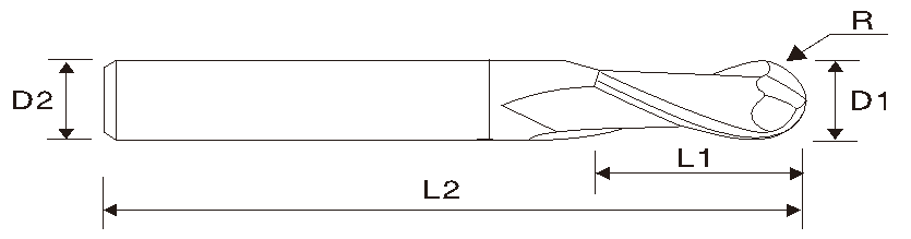 Сферическая концевая фреза (2 зубчика, удлинённая, EMT06)