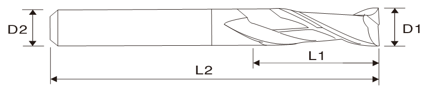 Концевая фреза (2 зубца, с длинной шейкой, EME02)