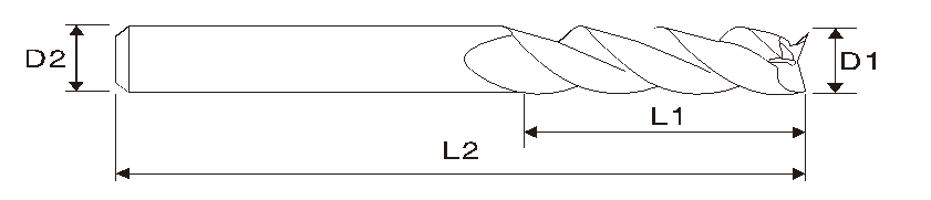 Концевая фреза (3 зубца, спираль 45°, EME03)