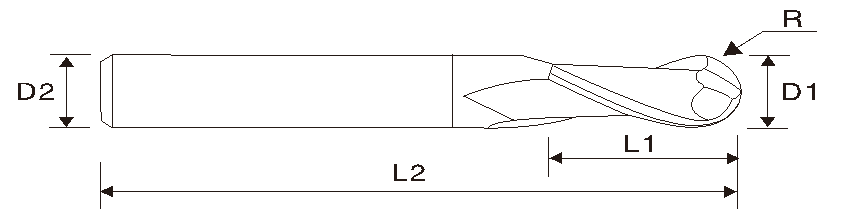 Твёрдосплавная концевая шаровая фреза (2 зубца, EME05)