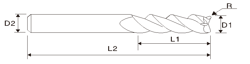 Твёрдосплавная концевая фреза по алюминию (3 зубца, радиусная, EME07)