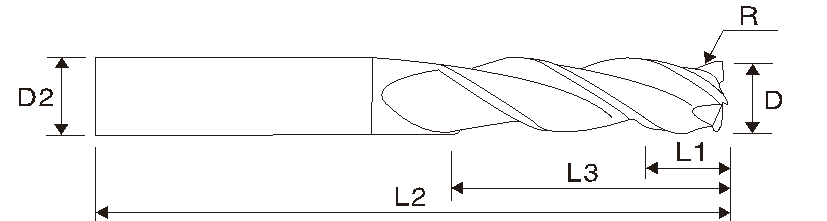 Концевая фреза с алмазным покрытием (4 зубца, радиусная, EMF04+05)
